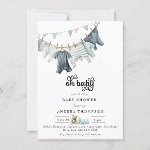 Invitation Vêtements Bébés Bleus Aquarelle bébé garçon douc