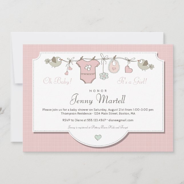 Invitation Vêtements Bébés mignons roses | BABY SHOWER (Devant)