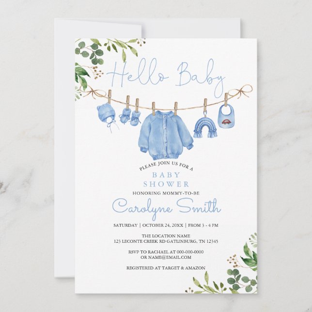 Invitation Vêtements Boho verdoyants Baby shower garçon (Devant)