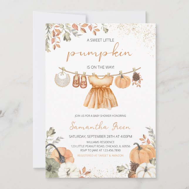 Invitation Vêtements d'automne Petit Baby shower Citrouille (Devant)