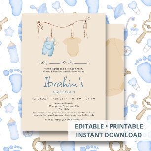 Invitation Vêtements de bébé à l'aquarelle bleue Aqeeqah Isla