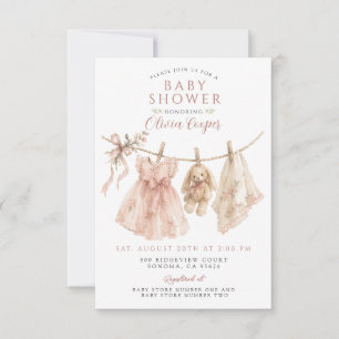 Invitation Vêtements de bébé fille sur un fil Bohème Rose Blu