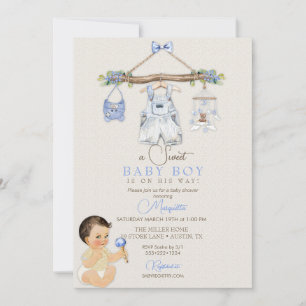 Invitation Vêtements de bébé garçon Baby Shower Ivoire Bleu