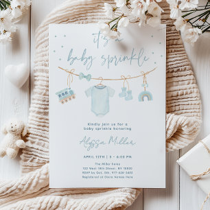 Invitation Vêtements de bébé garçon bleu vintage Baby Sprinkl