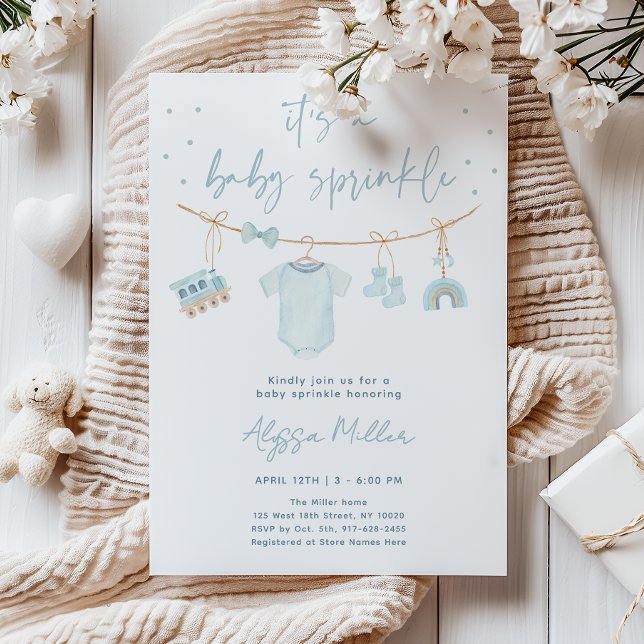 Invitation Vêtements de bébé garçon bleu vintage Baby Sprinkl (Créateur téléchargé)