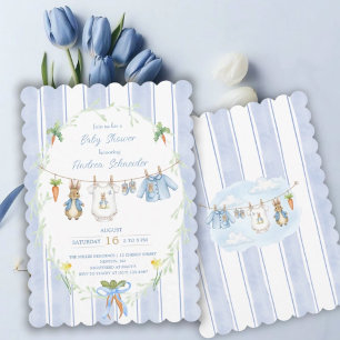 Invitation Vêtements de bébé garçon lapin mignon sur un fil à