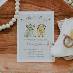 Invitation Vêtements de bébé garçon ou fille sur un fil à lin