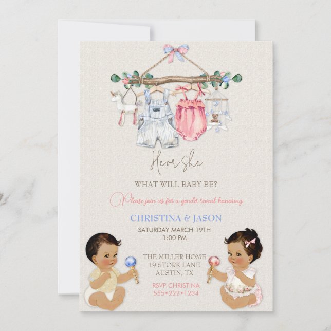 Invitation Vêtements de bébé Genre Révéler ivoire rose bleu (Devant)