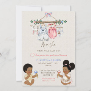 Invitation Vêtements de bébé Révélation du sexe Ivoire Rose B