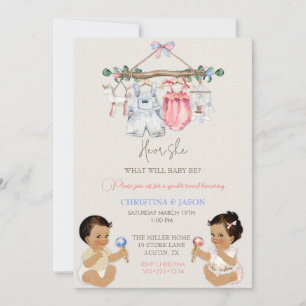 Invitation Vêtements de bébé révélation du sexe Ivoire Rose B