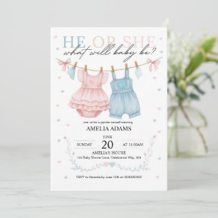 Invitation Vêtements de bébé rose ou bleu Genre Reveillez Inv