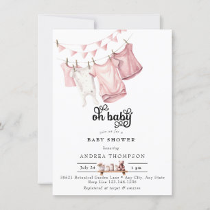 Invitation Vêtements de bébé roses Aquarelle bébé fille dou