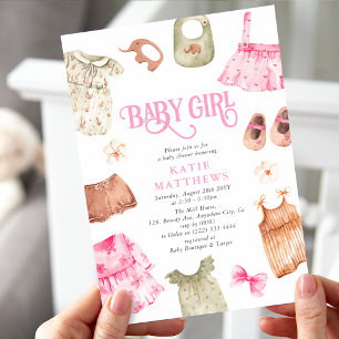 Invitation Vêtements de fille aquarelle mignonne Fille Baby S