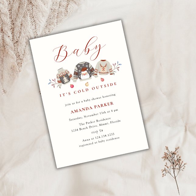 Invitation Vêtements d'hiver mignons Baby shower de Noël (Cute Winter Clothes Christmas Baby Shower Invitation)