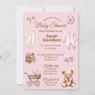 Invitation Vêtements et Cadeaux Ourson Rose Pâle - Cadeaux de