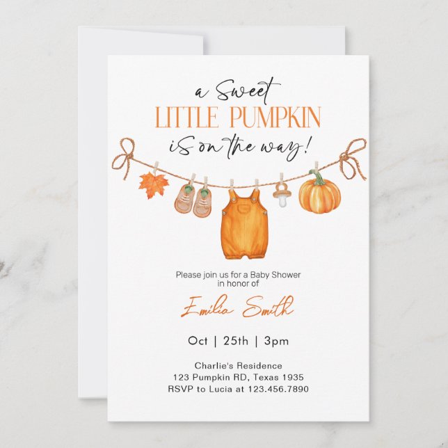 Invitation Vêtements pour bébés Baby shower Citrouille d'auto (Devant)
