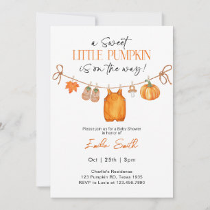 Invitation Vêtements pour bébés Baby shower Citrouille d'auto