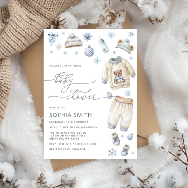 Invitation Vêtements pour bébés d'hiver Baby shower garçon (Créateur téléchargé)
