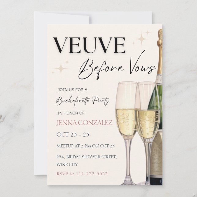 Invitation Veuve Avant Vows Bachelorette Party Week-end (Devant)