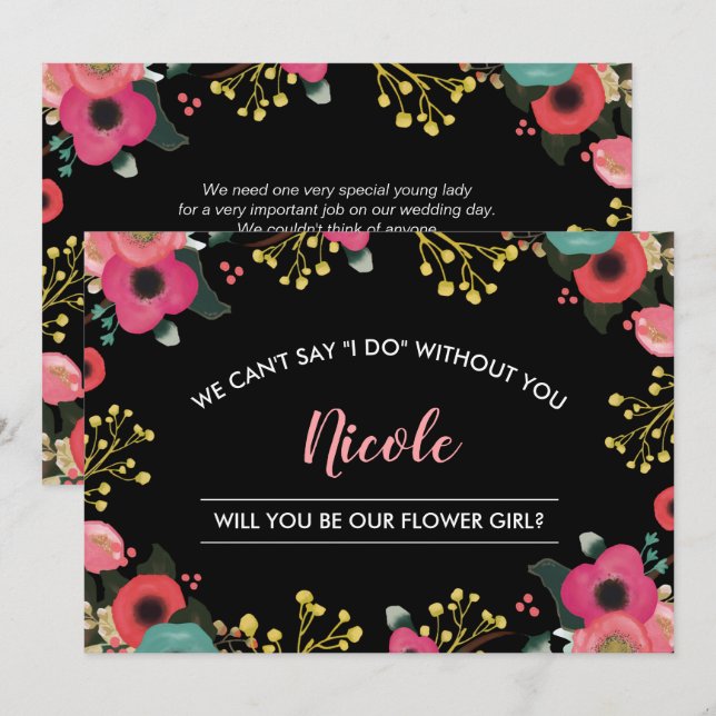 Invitation Veux-tu être notre Fille des Fleurs ? Moderne Flor (Devant / Derrière)
