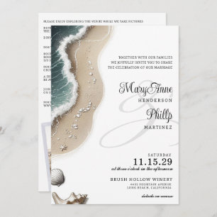 Invitation Vibe plage avec détails et code QR Mariage