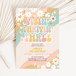 Invitation Vibes florissantes et trois hippies Rétro Annivers