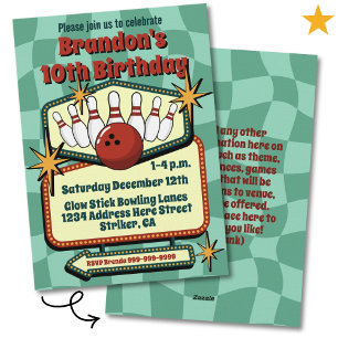 Invitation Vibes Rétro Funky Anniversaire Bowling Pré-Ados