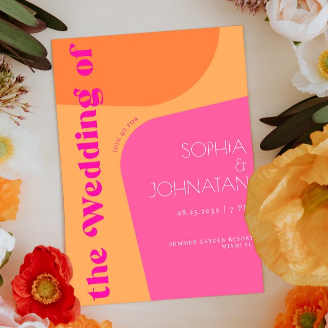 Invitation Vibes rétro orange rose gras mariage abstrait (Créateur téléchargé)
