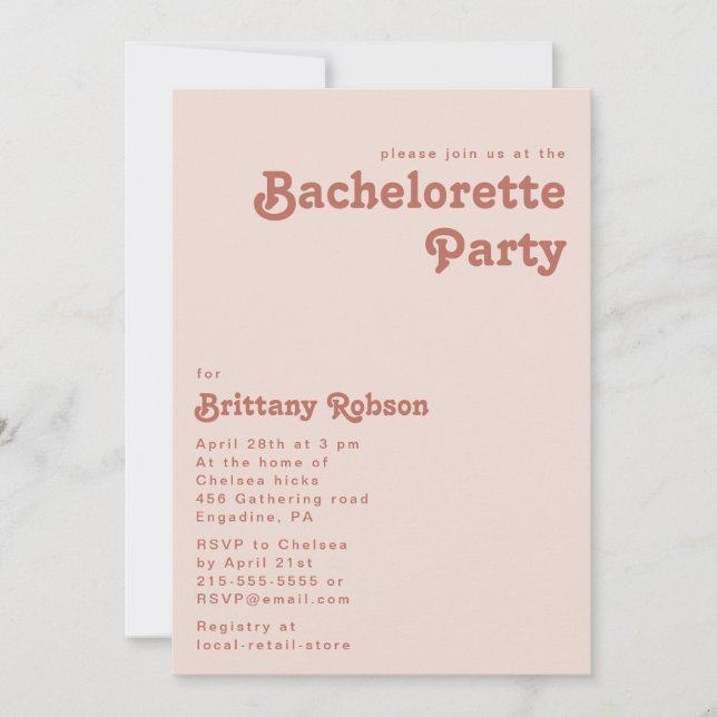 Invitation Vibes rétro simples | Blush Pink Bachelorte Party (Devant)