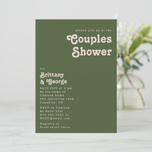 Invitation Vibes rétro simples   Douche Couples vert olive