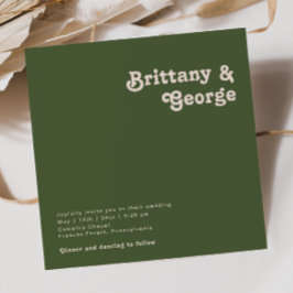 Invitation Vibes rétro simples | Mariage Carré vert olive