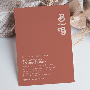 Invitation Vibes rétro simples Vieux Rose Mariage Monogramm