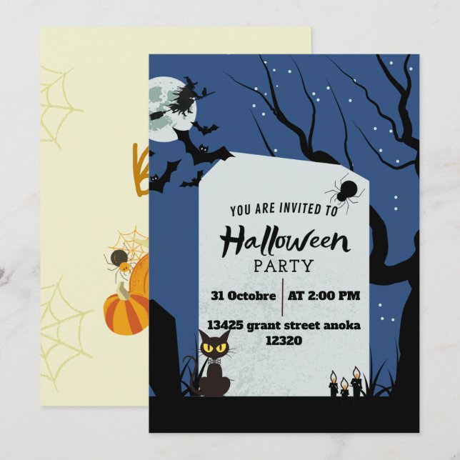 Invitation Vibes Spooktacées Halloween Fantôme Anniversaire I (Devant / Derrière)