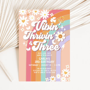 Invitation Vibin' Thrivin' Et Trois Hippie Anniversaire Rétro