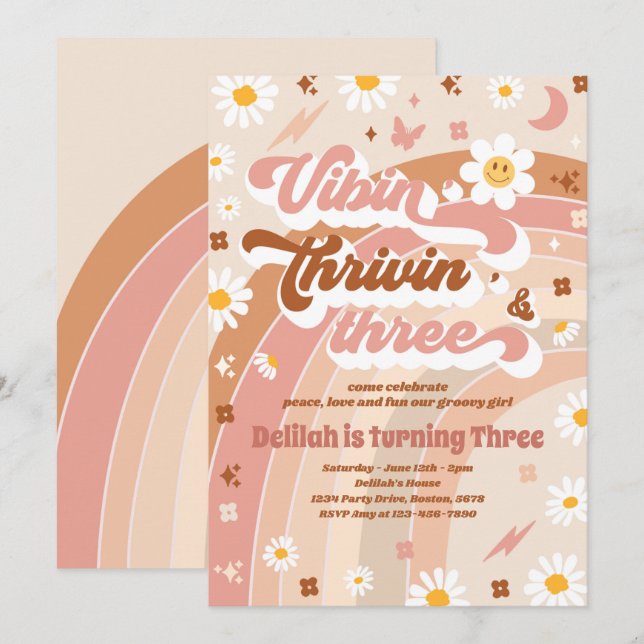 Invitation Vibin' Thrivin' Et Trois Super 3e anniversaire (Devant / Derrière)