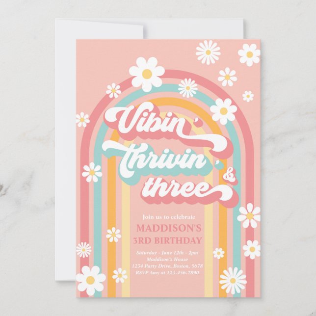 Invitation Vibin' Thrivin' Three Boho Daisy Rainbow Anniversa (Devant)