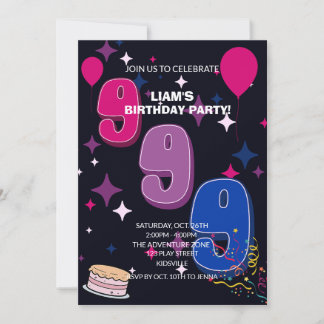 Invitation Vibrant 9e Anniversaire | Confettis Rose Bleu