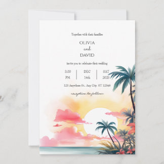 Invitation Vibrant Coucher de soleil tropical Ocean Palm Foli