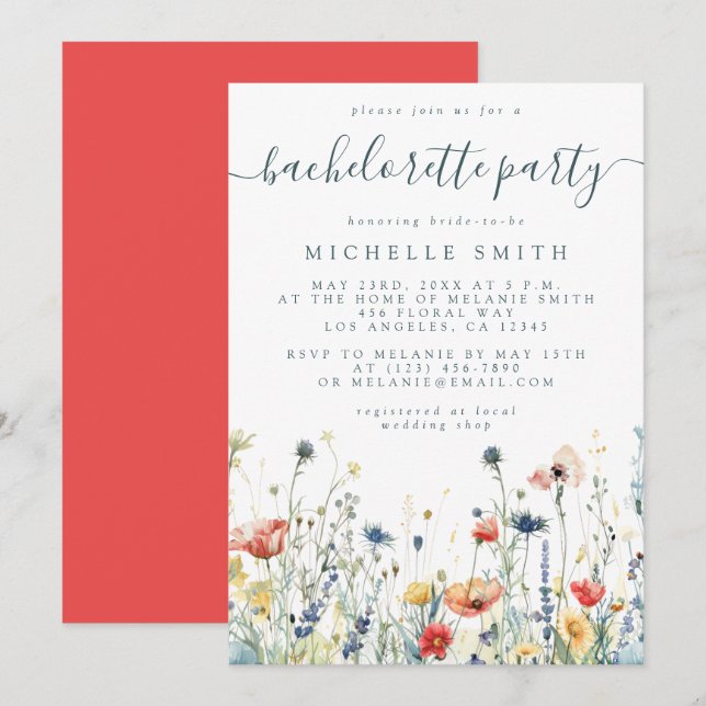 Invitation Vibrant Fleur sauvage Bachelorette Party (Devant / Derrière)