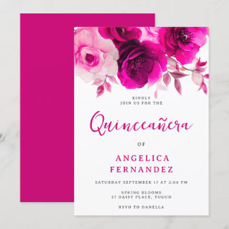 Invitation Vibrant Fuchsia Rose rose Quinceanera Party