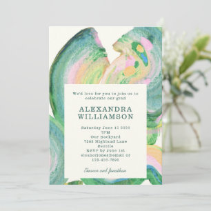 Invitation Vibrant Green Artistic Photo Graduation Party