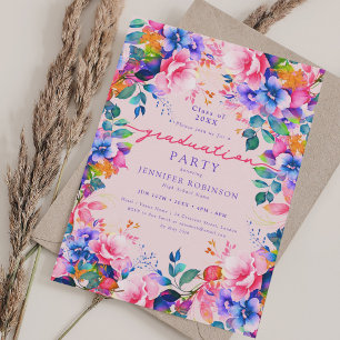 Invitation Vibrant Jardin Floral Graduation Party Blush rose