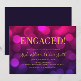 Invitation Vibrant Magenta Bokeh Faux Gold Engagement Party