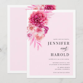 Invitation Vibrant Mariage floral rose chaud