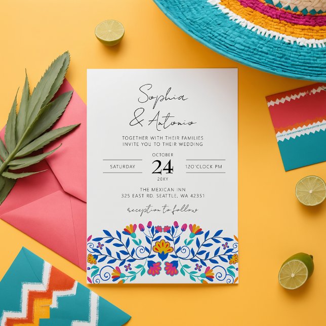 Invitation Vibrant mexicain Floral Fiesta Mariage (Vibrant Mexican Floral Fiesta Wedding Invitation)