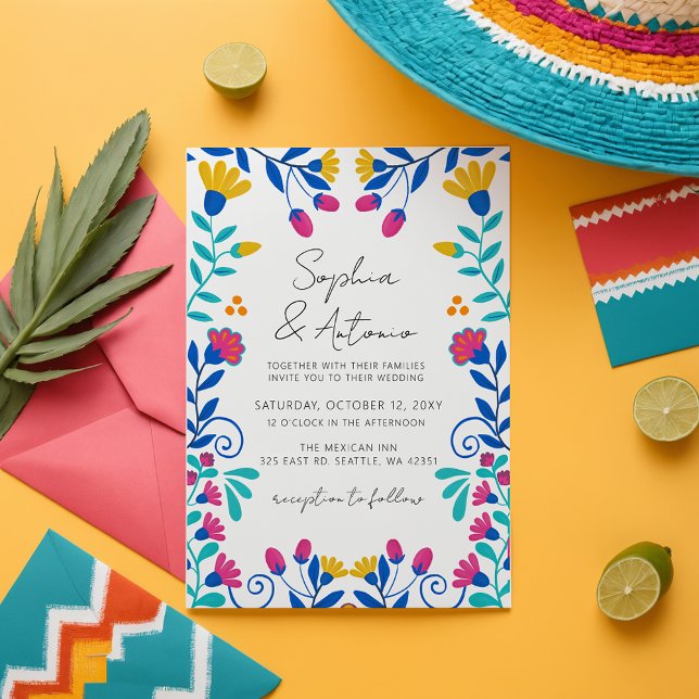 Invitation Vibrant mexicain Floral Fiesta Mariage (Vibrant Mexican Floral Fiesta Wedding Invitation)