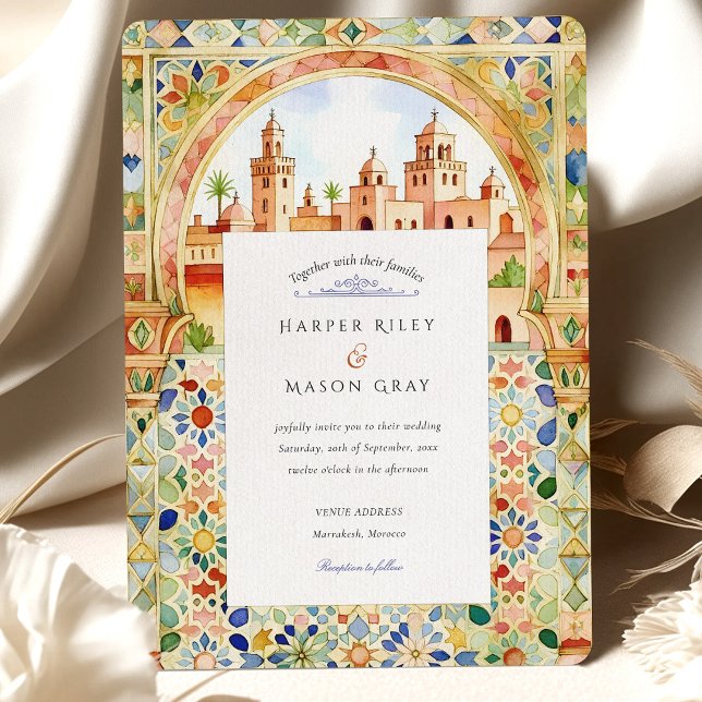 Invitation Vibrant Moroccan Tile & Marrakesh Arch Wedding (Créateur téléchargé)