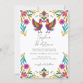 Invitation Vibrant Oiseaux mexicains Otomi Floral Fiesta Mari