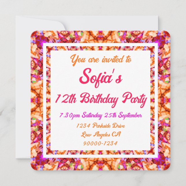Invitation Vibrant orange brillant jaune gras rose rose Anniv (Devant)