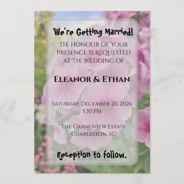 Invitation Vibrant Pink Phlox Summer Garden Wedding  (Devant)